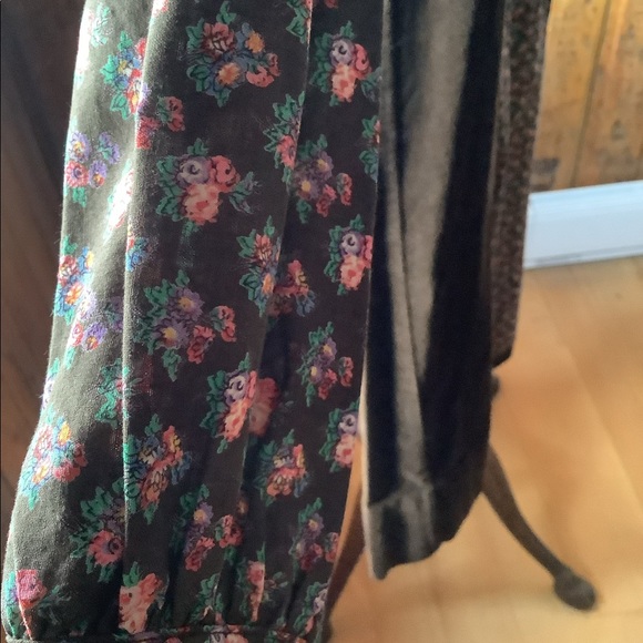 Memorable Brown Velvet Dress, Floral Accent Cotton, Empire Waist (maternity ok) - Picture 2 of 4